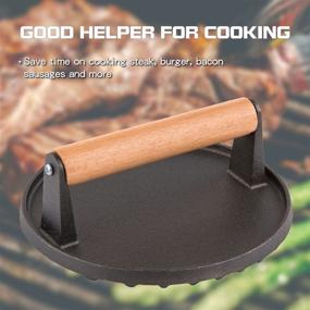 img 3 attached to 🥩 waykea 7-inch Heavy Duty Round Cast Iron Bacon Press for Grilling BBQ Steak Burgers with Wooden Handle