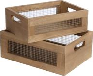 2-piece nesting countertop baskets - wood organizers for kitchen, bathroom, pantry | ideal for fruit, vegetables, produce, bread, and general storage space | decorative rustic wood & metal wire логотип