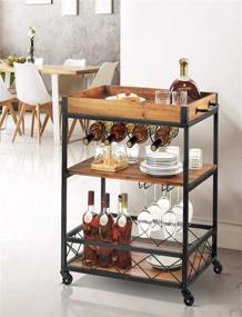 img 3 attached to 🍷 H&A Home Bar Cart: 3-Tier Shelves Rolling Serving Cart for Home, Mini Wine Bar, Kitchen Microwave Cart - Natural Brown, 24x18