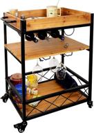 🍷 h&a home bar cart: 3-tier shelves rolling serving cart for home, mini wine bar, kitchen microwave cart - natural brown, 24x18 logo