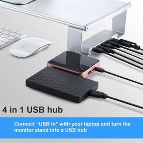 img 3 attached to Enhance Productivity with Premium Aluminum Alloy Monitor Riser & USB Hub - Sleek Computer Stand for Home Office, Laptop, Printer and Keyboard Storage