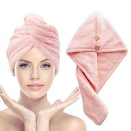 🌸 quick-drying hair towel with button | women's hair wrap towel |super absorbent microfiber hair turban to dry hair fast (pink) logo