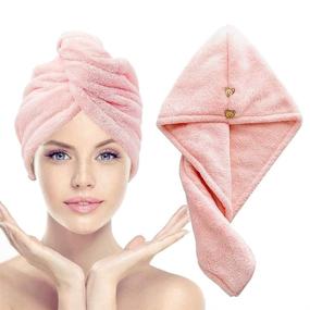 img 4 attached to 🌸 Quick-Drying Hair Towel with Button | Women's Hair Wrap Towel |Super Absorbent Microfiber Hair Turban to Dry Hair Fast (Pink)