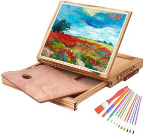 img 4 attached to 🎨 Adjustable Portable Wood Tabletop Easel with Wide Storage Drawer, Palette, 12 Brushes - Perfect for Adults, Kids, Teens, and Toddlers - TOKILE