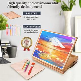 img 3 attached to 🎨 Adjustable Portable Wood Tabletop Easel with Wide Storage Drawer, Palette, 12 Brushes - Perfect for Adults, Kids, Teens, and Toddlers - TOKILE