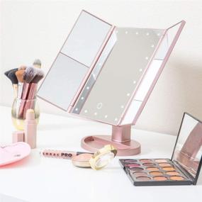 img 3 attached to 💄 Portable Trifold LED Lighted Makeup Mirror with 3 Magnification Options - Includes 7 Makeup Brushes, Touch Screen Switch, Dual Power Supply, and 180 Degree Rotation