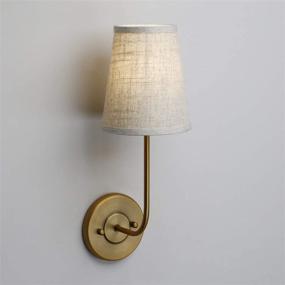 img 1 attached to 🛋️ Permo Single Antique Rustic Industrial Wall Sconce Light Fixture with Flared Funnel Linen Fabric Shade - Perfect for Bedroom Nightstand Lamps and Bedside Reading