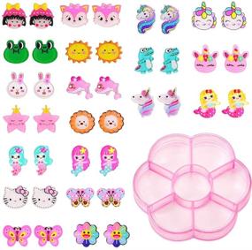 img 4 attached to 👸 Bevan 12/20 Pairs Resin & Acrylic Clip-on Earrings: Princess Play Jewelry Set - Mermaid, Unicorn, Fruits, Food, Cartoon Dangle Eardrops for Little Girls