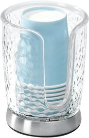 img 4 attached to 🧻 mDesign Plastic/Steel Compact Small Disposable Paper Cup Dispenser Storage Holder - Organize Bathroom Vanity Countertops, Clear/Brushed