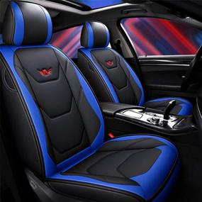 img 3 attached to 🚗 SOGLOTY Blue Leather Car Seat Covers with Airbag Compatibility - Full Set of Front and Rear Cushion Covers for Cars, SUVs, and Pick-up Trucks - Ultimate Seat Protector and Auto Interior Accessory