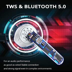 img 1 attached to Беспроводные наушники Bluetooth 5.0: 20 часов воспроизведения с чехлом для зарядки - стерео наушники-вкладыши с микрофоном для спорта 🎧 в ушах без проводов, идеально подходящие для смартфонов - идеальны для работы, бега, путешествий, спортзала