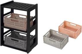 img 4 attached to 🚿 Органайзер для ванной комнаты HHUIYKALY с 2 корзинами и пластиковыми контейнерами для хранения - универсальное решение для организации кухни и ванной комнаты в черном цвете.