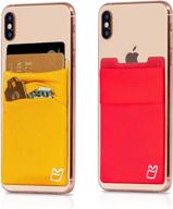 📱 stretchy cell phone stick on wallet card holder phone pocket for iphone, android and all smartphones - gold red (pack of two) logo