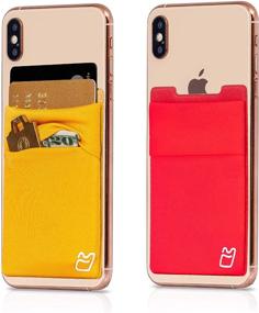 img 4 attached to 📱 Stretchy Cell Phone Stick on Wallet Card Holder Phone Pocket for iPhone, Android and All Smartphones - Gold Red (Pack of Two)