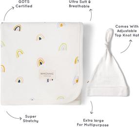 img 3 attached to 🌈 Makemake Organics Organic Swaddle Blanket & Newborn Beanie Hat Set: GOTS Certified Rainbow Organic Cotton Blanket for a Breathable Stroller and Coming Home Experience (40"x40")