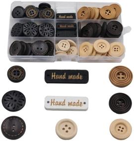 img 4 attached to 🔘 100 Pack Assorted Wood Wooden Buttons: Black Brown Beige - DIY Craft Supplies Kit with Box