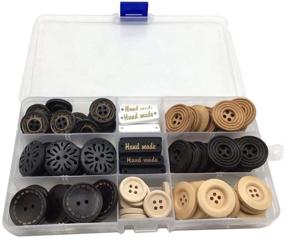 img 2 attached to 🔘 100 Pack Assorted Wood Wooden Buttons: Black Brown Beige - DIY Craft Supplies Kit with Box