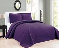 💜 premium mk collection dark purple 3pc full/queen oversize luxurious embossed coverlet bedspread set - new exclusive design logo