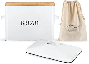 img 4 attached to 🍞 XL Bread Storage Box with Metal and Bamboo Lid - White Countertop Organizer for Kitchen - Holds 2+ Loaves - Farmhouse Style with Ventilation Holes - Includes XXL Bread Bag