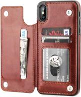 📱 ot onetop iphone xs max wallet case: premium pu leather, card holder, kickstand, magnetic clasp & shockproof cover (6.5 inch, brown) logo