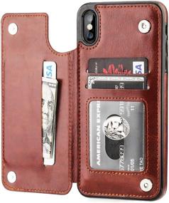 img 4 attached to 📱 OT ONETOP iPhone Xs Max Wallet Case: Premium PU Leather, Card Holder, Kickstand, Magnetic Clasp & Shockproof Cover (6.5 Inch, Brown)