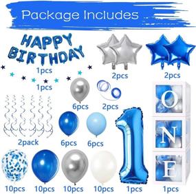 img 3 attached to 🎈 72Pcs Baby Boy First Birthday Balloon Box Decorations - Including White Transparent Boxes, Baby Blue Silver Grey Balloons, 40 Inch Foil Balloons, 18 Inch 'HAPPY BIRTHDAY' Foil Balloon, and Hanging Swirls. Perfect for Birthday Photo Shoot Props and 1st Birthday Party Celebration.