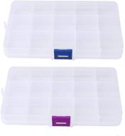 📦 clear plastic jewelry organizer box - 2 pack of 15 grids with adjustable dividers for beads, crafts, and fishing tackles storage logo