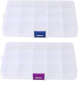 img 4 attached to 📦 Clear Plastic Jewelry Organizer Box - 2 Pack of 15 Grids with Adjustable Dividers for Beads, Crafts, and Fishing Tackles Storage