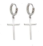 🔮 saunterway 925 sterling silver cross earrings - small hoop earrings with cross dangle - huggie earrings - jewelry gift for women girls - white gold/rose gold plated logo