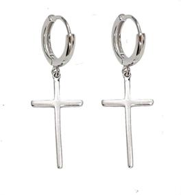 img 4 attached to 🔮 SaunterWay 925 Sterling Silver Cross Earrings - Small Hoop Earrings with Cross Dangle - Huggie Earrings - Jewelry Gift for Women Girls - White Gold/Rose Gold Plated