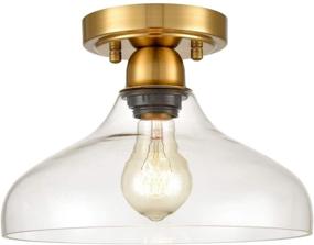 img 2 attached to 💡 Brass Finish Metal Glass Semi Flush Ceiling Light with 1-Light Pendant - Contemporary Design