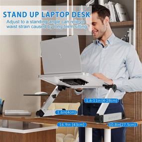 img 2 attached to 💻 Adjustable Height Laptop Stand for Desk - Foldable Lap Table with Cooling Fan & Mouse Pad - Lightweight Portable Computer Riser for 15.6 Inch Notebook - Ideal for Home Office, Sofa, Couch, and Bed