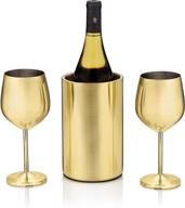 stainless steel gold wine chiller and glasses set - keeps wine & champagne cold, slip-proof bottom, double walled, insulated - premium wine gifts логотип