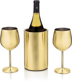 img 4 attached to Stainless Steel Gold Wine Chiller and Glasses Set - Keeps Wine & Champagne Cold, Slip-Proof Bottom, Double Walled, Insulated - Premium Wine Gifts