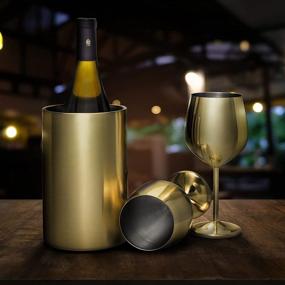 img 1 attached to Stainless Steel Gold Wine Chiller and Glasses Set - Keeps Wine & Champagne Cold, Slip-Proof Bottom, Double Walled, Insulated - Premium Wine Gifts