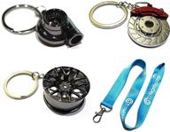 🔑 high-quality metal keychain set with spinning turbo, gunmetal wheel, rotor keychain + gt//motorsports lanyard logo