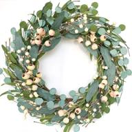 bibelot 20-inch artificial eucalyptus wreath with green leaves, white berry accents, and large berries for front door - all seasons year-round home decor and door wreath логотип