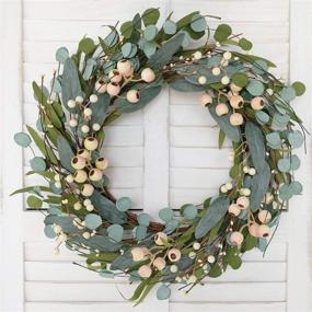 img 2 attached to Bibelot 20-inch Artificial Eucalyptus Wreath with Green Leaves, White Berry Accents, and Large Berries for Front Door - All Seasons Year-Round Home Decor and Door Wreath