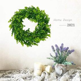 img 1 attached to 🌿 17-Inch Green Boxwood Wreath - IMIYOKU Faux Artificial Plastic Front Door Wreaths for Wedding, Office, Home, Wall, and Party Decor - Hanging Garland for Better Indoor and Outdoor Ambiance