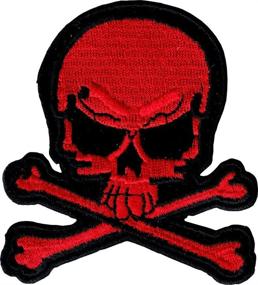 img 1 attached to 🖤 Bold Red & Black Skull & Crossbones Patch - 2 3/4" x 3" - Iron On/Sew On Embroidered Patch