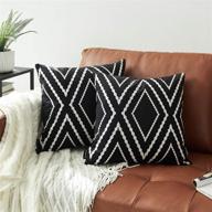 🖤 nestinco set of 2 black pillow covers - 20 x 20 inches, boho aztec design, polyester blend square decorative throw pillow covers for sofa couch bed decor logo