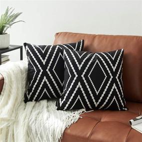 img 4 attached to 🖤 Nestinco Set of 2 Black Pillow Covers - 20 x 20 inches, Boho Aztec Design, Polyester Blend Square Decorative Throw Pillow Covers for Sofa Couch Bed Decor