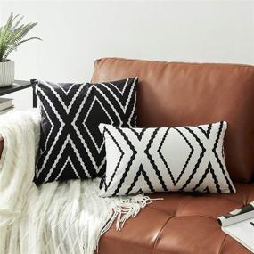 img 3 attached to 🖤 Nestinco Set of 2 Black Pillow Covers - 20 x 20 inches, Boho Aztec Design, Polyester Blend Square Decorative Throw Pillow Covers for Sofa Couch Bed Decor