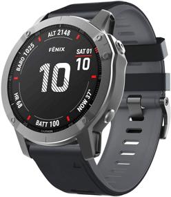 img 2 attached to 🕒 Notocity Black-Grey Watch Band for Fenix 6 Pro, Fenix 6, Fenix 5, Forerunner 935, 945, Approach S60, Quatix 5 - Compatible and Stylish