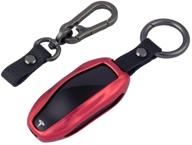 🔑 isdore premium key fob cover for tesla model s & model 3 - aircraft aluminum flip key protection case with leather keychain - red logo