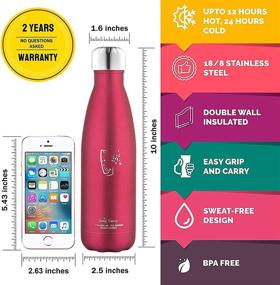 img 3 attached to 🥤 Red Swig Savvy Vacuum Insulated Stainless Steel Sports Water Bottle - Double Wall Leakproof Lid - 17oz Cola Shape - Travel Thermos