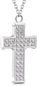 img 4 attached to 💎 Dazzling Double-sided CZ Cross Pendant Necklace for Women, Men, and Teen Girls - Gold/Silver Stainless Steel Chain - Simulated Diamond Design