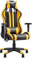 🎮 enhance your gaming experience with the soontrans rocking gaming chair: pc computer chair, home office chair, racing chair with adjustable recliner, armrest, headrest, lumbar pillow support - in vibrant yellow logo