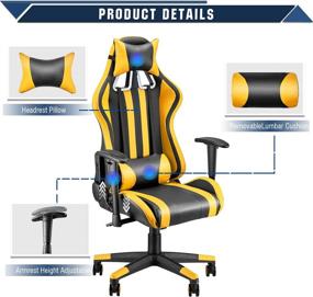 img 3 attached to 🎮 Enhance Your Gaming Experience with the Soontrans Rocking Gaming Chair: PC Computer Chair, Home Office Chair, Racing Chair with Adjustable Recliner, Armrest, Headrest, Lumbar Pillow Support - in Vibrant Yellow