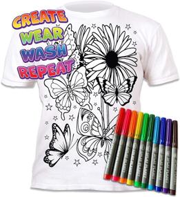 img 2 attached to 🦋 Splat Planet Color in Butterflies T-Shirt with 10 Non-Toxic Washable Magic Markers - Creative Coloring and Washable Fun with Color-in and Wash Out Design